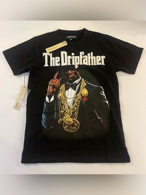 Reason Black Graphic 'The Dripfather' Tee with Gold Chain Artwork